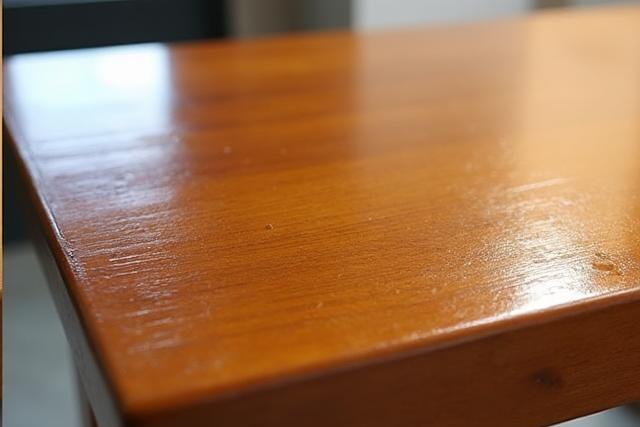 A wooden dining table with a clean, even sheen after Furni Shield HPF was applied