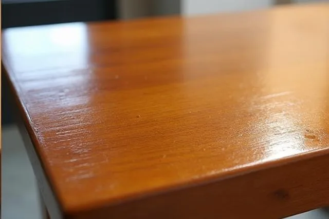 A wooden dining table with a clean, even sheen after Furni Shield HPF was applied
