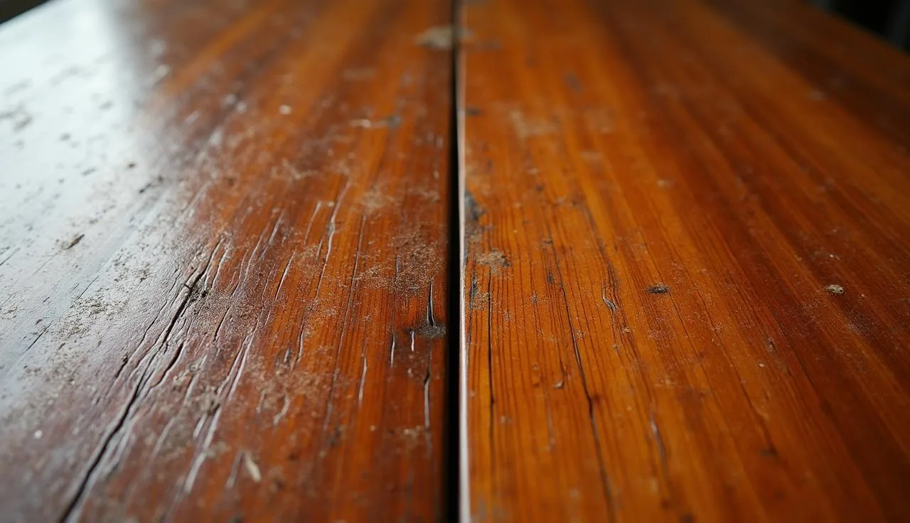 Wooden table surface protected with home protection film
