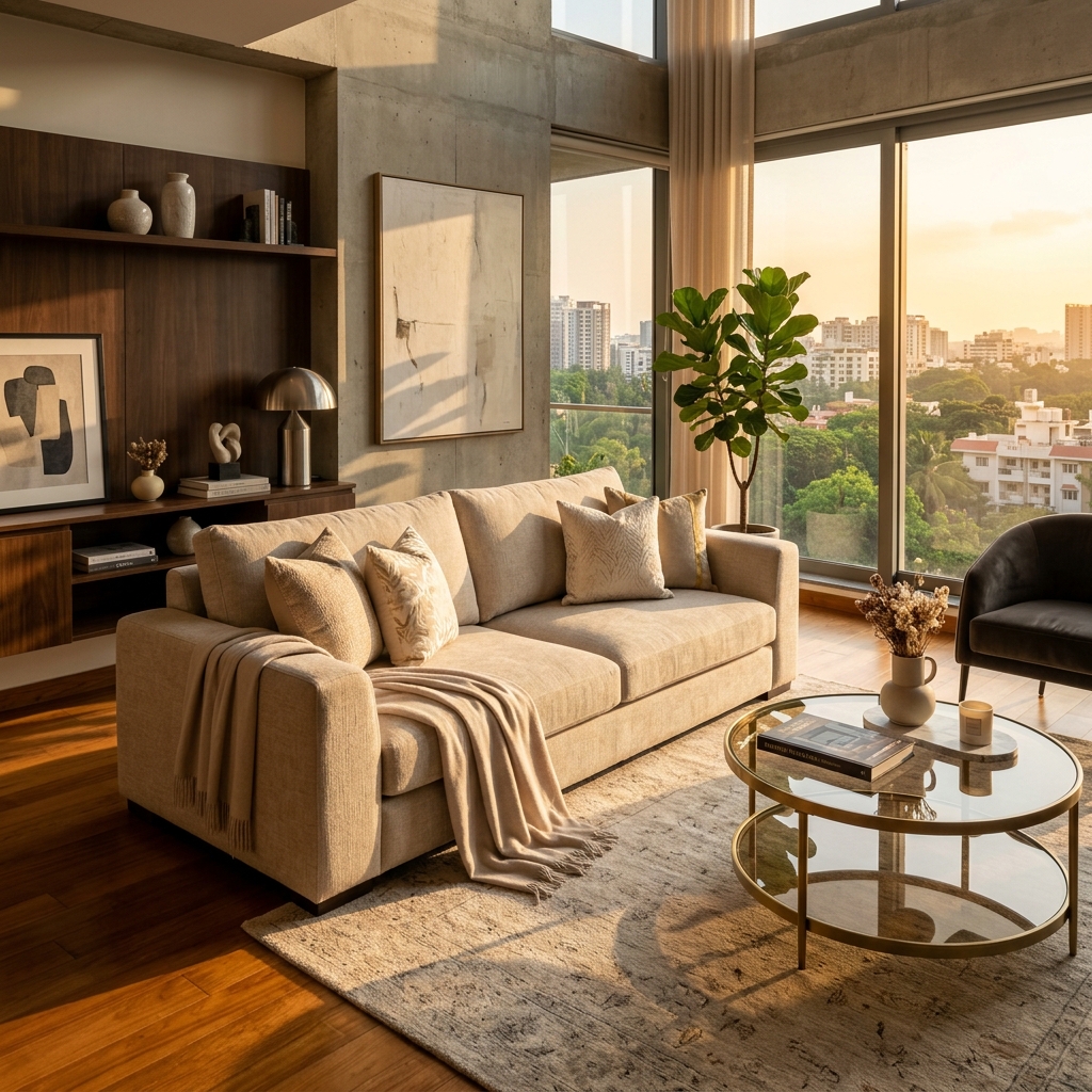 Premium fabric sofa with a protective coating applied