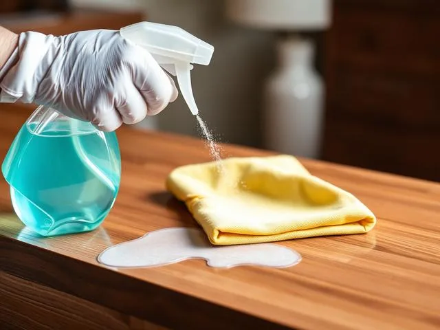 Household cleaning liquid wiped off a protected furniture surface